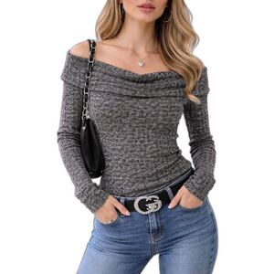 Guess Y2K Off Shoulder Cowl Neck Sweater Womens M Black Gray Soft Knit